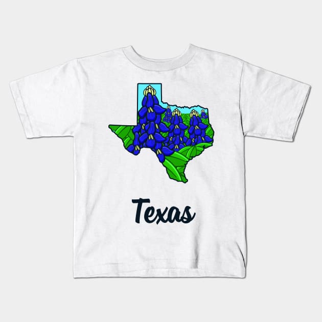 Texas State Flower Bluebonnet - Texas Pride Kids T-Shirt by Pangea5